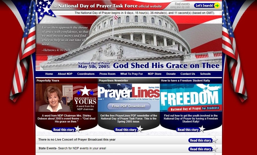 The National Day of Prayer Task Force's 2005 website